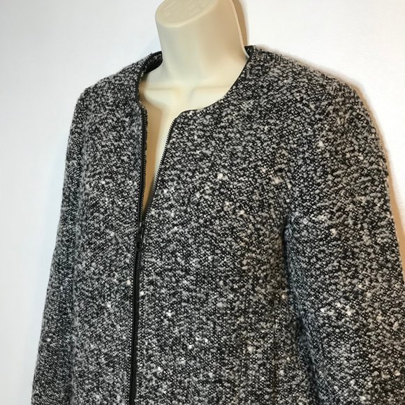 Banana Republic Blazer Jacket 2 / XS Wool Blend Tweed Gray Black Knit Zip Front - Picture 2 of 11